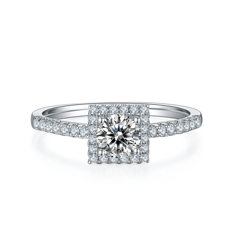 豪镶方包S925银镀白金MoissaniteWomen's Ring50分D级